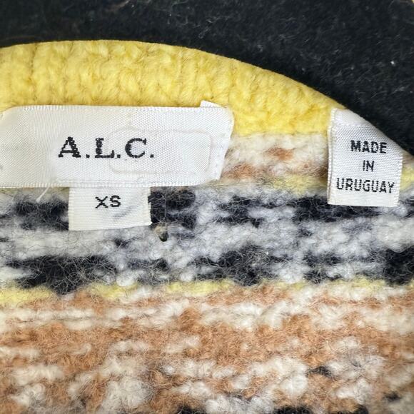 A.L.C. Womens Landry Fair Isle Nordic 100% Merino Wool Yellow Sweater XS READ - Picture 10 of 12